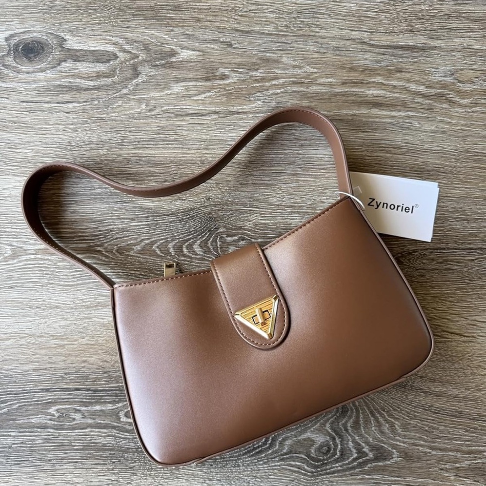 Brown Shoulder Bag with Gold-Tone Accent